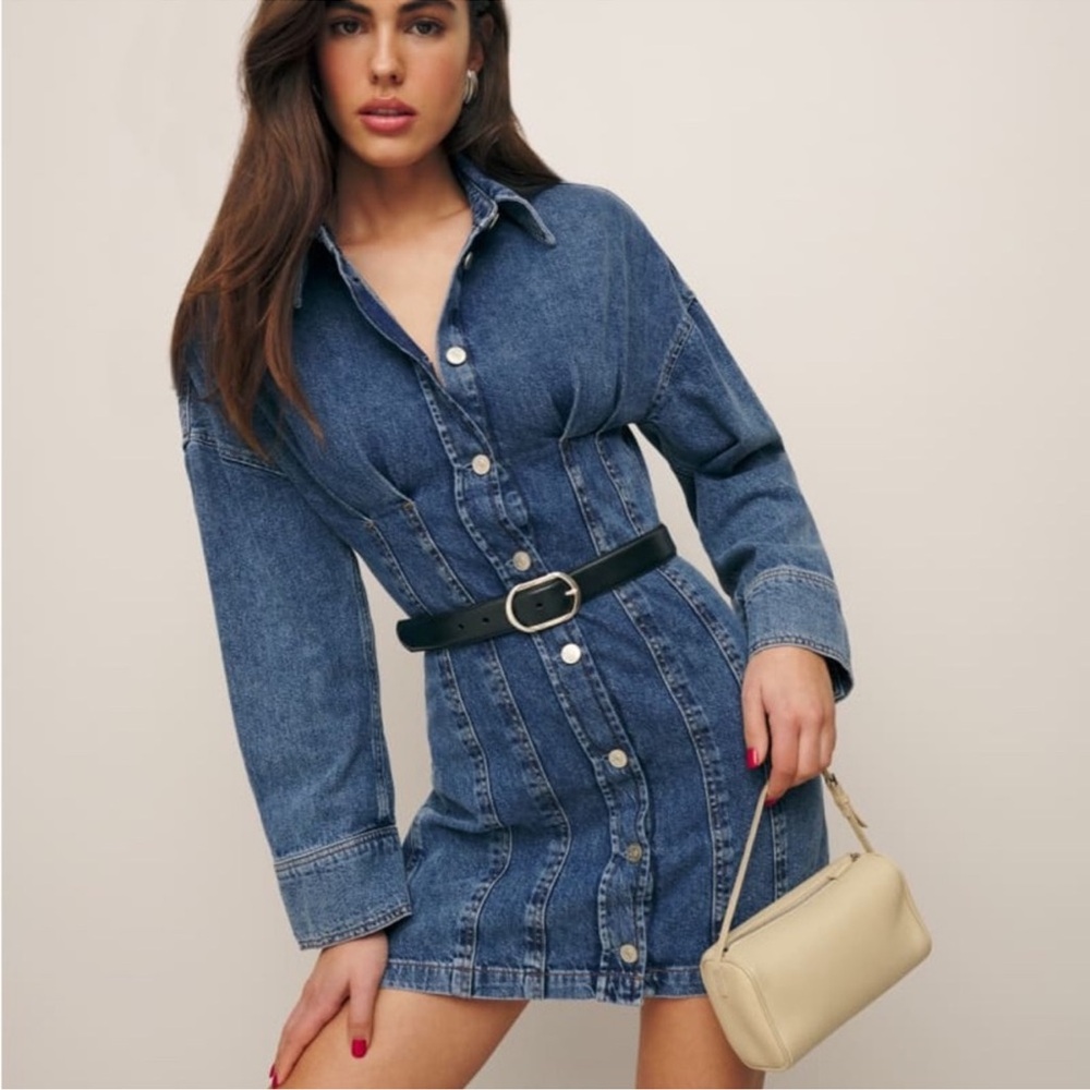 NWT Size 4 Reformation Roxanna Cinch Waist Denim Mini Dress
